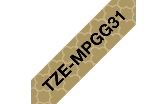 Oryginalna taśma do etykietowania Brother TZe-MPGG31 – czarny nadruk na złotym wzorze, 12 mm szerokości